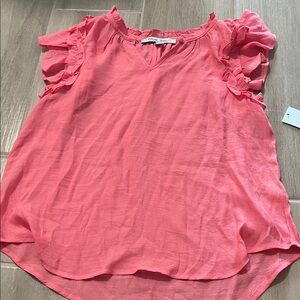 Crown & Ivy Coral Ruffled Blouse